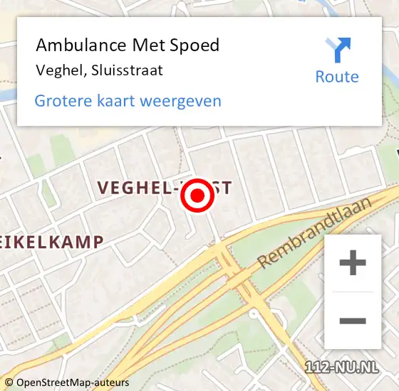 Locatie op kaart van de 112 melding: Ambulance Met Spoed Naar Veghel, Sluisstraat op 22 juli 2020 19:19