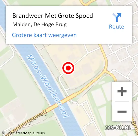 Locatie op kaart van de 112 melding: Brandweer Met Grote Spoed Naar Malden, De Hoge Brug op 22 juli 2020 21:33