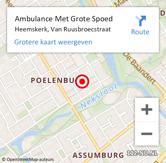 Locatie op kaart van de 112 melding: Ambulance Met Grote Spoed Naar Heemskerk, Van Ruusbroecstraat op 22 juli 2020 22:18