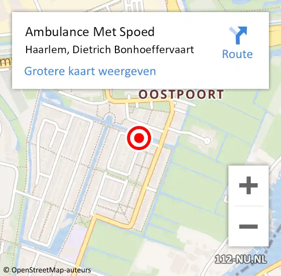 Locatie op kaart van de 112 melding: Ambulance Met Spoed Naar Haarlem, Dietrich Bonhoeffervaart op 23 juli 2020 00:23