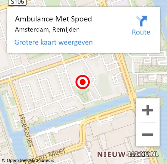 Locatie op kaart van de 112 melding: Ambulance Met Spoed Naar Amsterdam, Remijden op 23 juli 2020 01:02