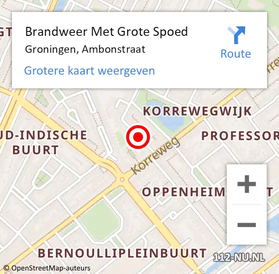 Locatie op kaart van de 112 melding: Brandweer Met Grote Spoed Naar Groningen, Ambonstraat op 23 juli 2020 02:44