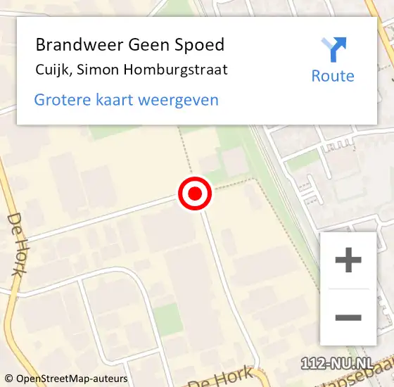 Locatie op kaart van de 112 melding: Brandweer Geen Spoed Naar Cuijk, Simon Homburgstraat op 23 juli 2020 06:37