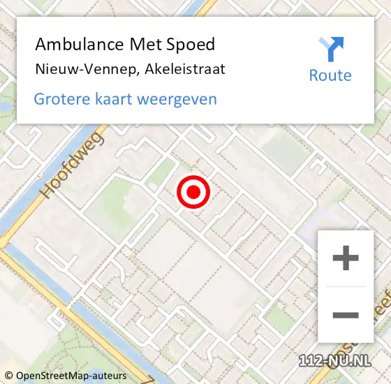 Locatie op kaart van de 112 melding: Ambulance Met Spoed Naar Nieuw-Vennep, Akeleistraat op 23 juli 2020 11:12