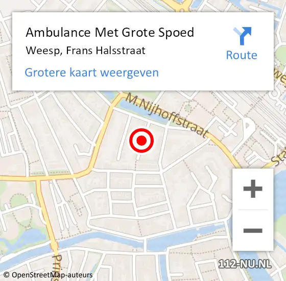 Locatie op kaart van de 112 melding: Ambulance Met Grote Spoed Naar Weesp, Frans Halsstraat op 23 juli 2020 12:37