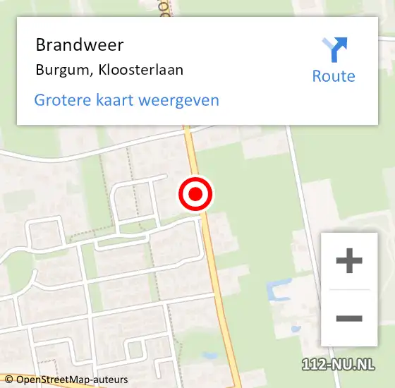 Locatie op kaart van de 112 melding: Brandweer Burgum, Kloosterlaan op 23 juli 2020 14:48