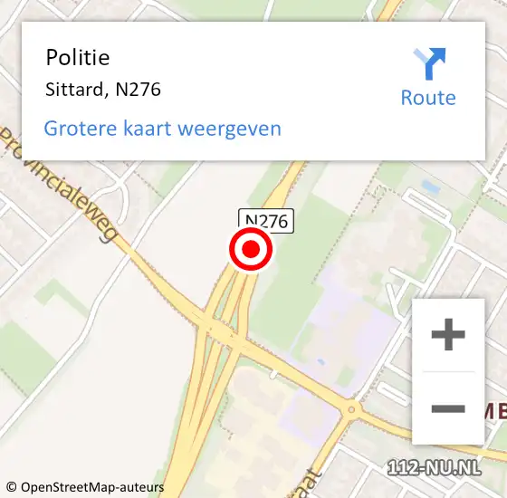 Locatie op kaart van de 112 melding: Politie Sittard, N276 op 23 juli 2020 15:03