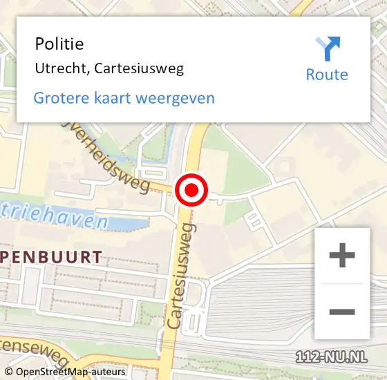 Locatie op kaart van de 112 melding: Politie Utrecht, Cartesiusweg op 23 juli 2020 15:20