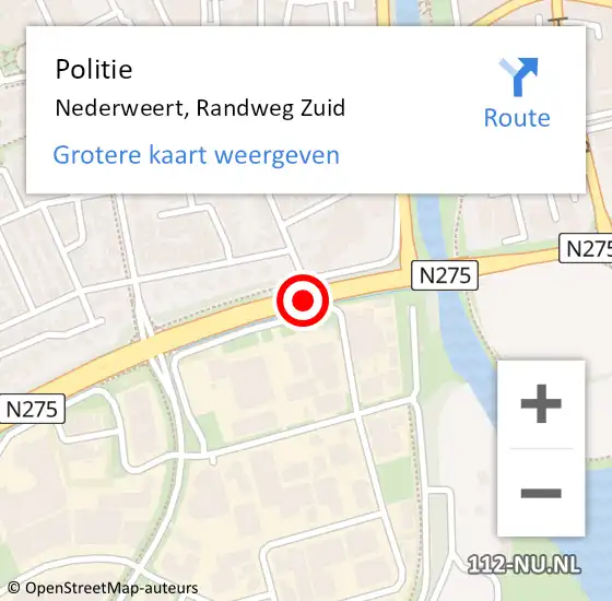 Locatie op kaart van de 112 melding: Politie Nederweert, Randweg Zuid op 23 juli 2020 15:27