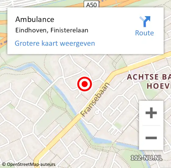 Locatie op kaart van de 112 melding: Ambulance Eindhoven, Finisterelaan op 23 juli 2020 15:28