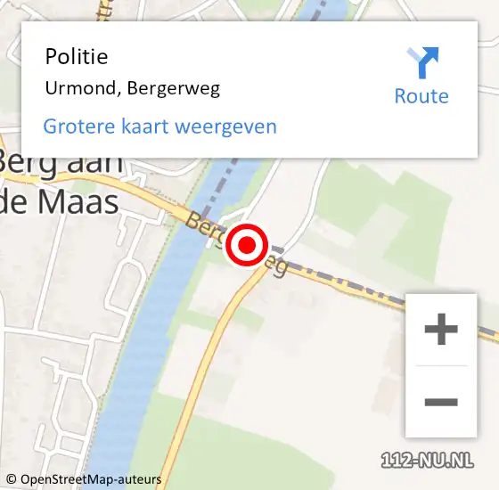 Locatie op kaart van de 112 melding: Politie Urmond, Bergerweg op 23 juli 2020 15:35