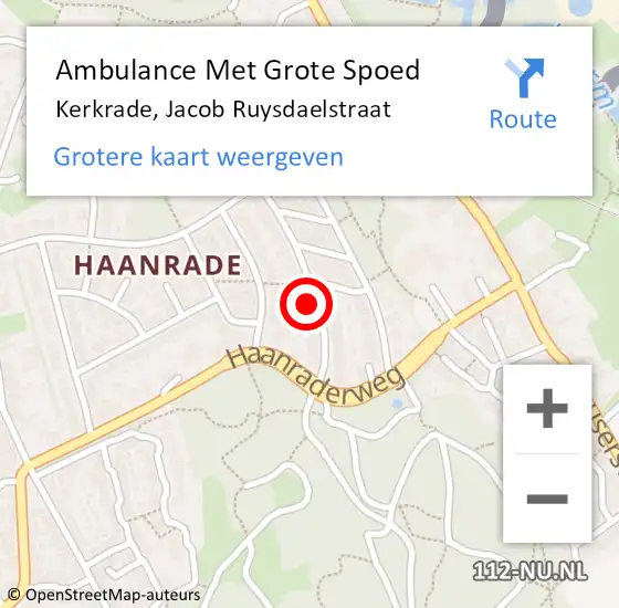 Locatie op kaart van de 112 melding: Ambulance Met Grote Spoed Naar Kerkrade, Jacob Ruysdaelstraat op 13 mei 2014 15:04
