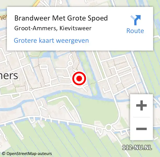 Locatie op kaart van de 112 melding: Brandweer Met Grote Spoed Naar Groot-Ammers, Kievitsweer op 23 juli 2020 20:36