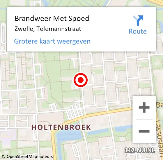 Locatie op kaart van de 112 melding: Brandweer Met Spoed Naar Zwolle, Telemannstraat op 24 juli 2020 00:28