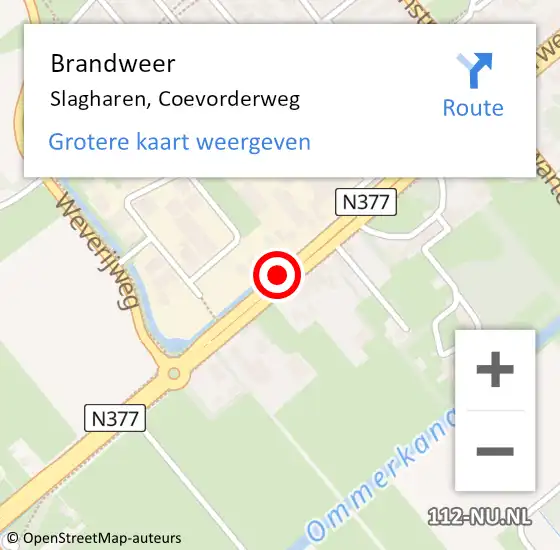 Locatie op kaart van de 112 melding: Brandweer Slagharen, Coevorderweg op 24 juli 2020 01:12
