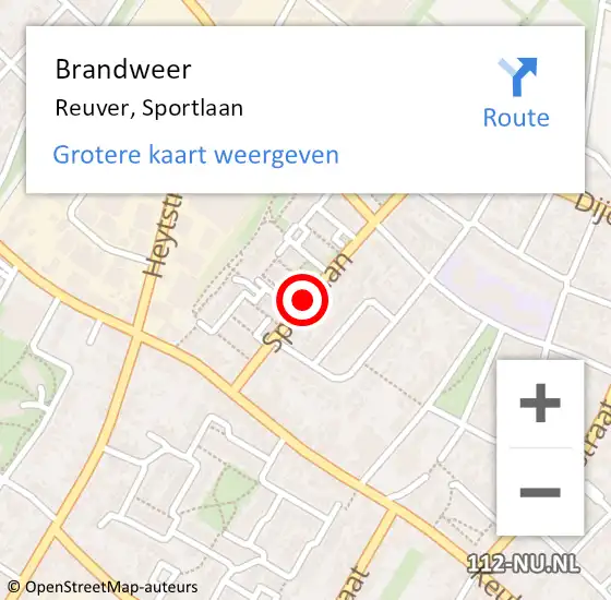 Locatie op kaart van de 112 melding: Brandweer Reuver, Sportlaan op 24 juli 2020 06:57