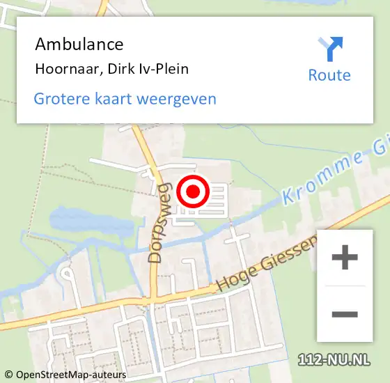 Locatie op kaart van de 112 melding: Ambulance Hoornaar, Dirk Iv-Plein op 24 juli 2020 09:59