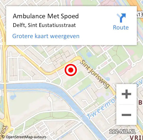 Locatie op kaart van de 112 melding: Ambulance Met Spoed Naar Delft, Sint Eustatiusstraat op 24 juli 2020 12:02