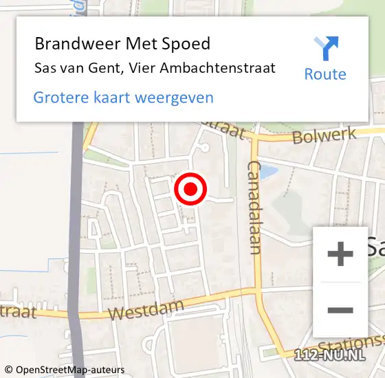 Locatie op kaart van de 112 melding: Brandweer Met Spoed Naar Sas van Gent, Vier Ambachtenstraat op 24 juli 2020 12:40