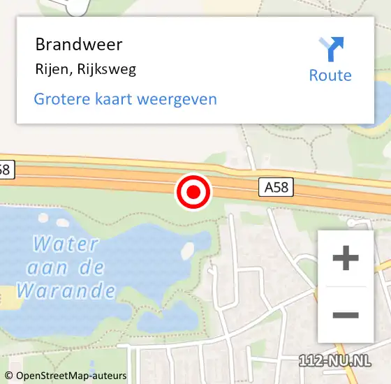 Locatie op kaart van de 112 melding: Brandweer Rijen, Rijksweg op 24 juli 2020 12:53