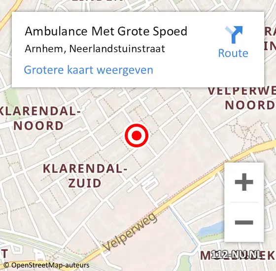 Locatie op kaart van de 112 melding: Ambulance Met Grote Spoed Naar Arnhem, Neerlandstuinstraat op 24 juli 2020 13:40