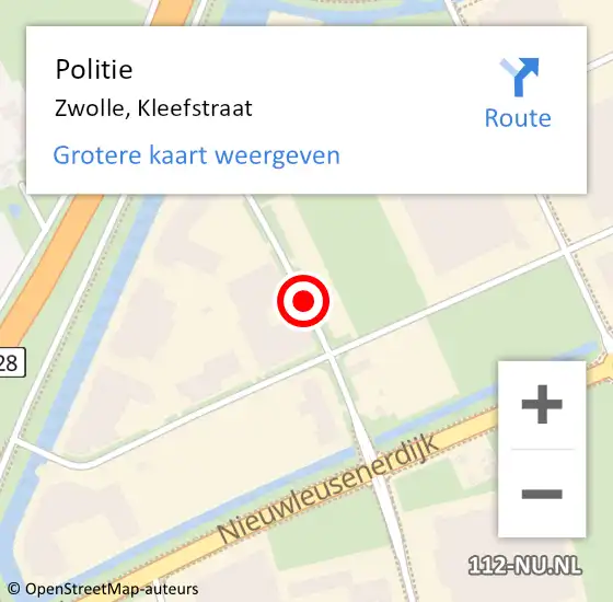 Locatie op kaart van de 112 melding: Politie Zwolle, Kleefstraat op 24 juli 2020 14:13