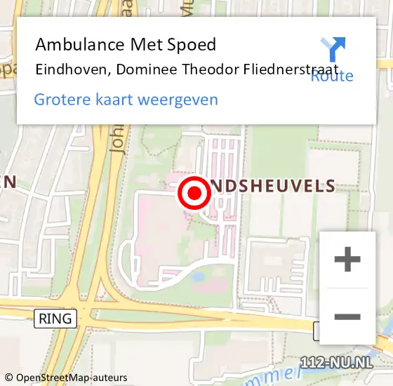 Locatie op kaart van de 112 melding: Ambulance Met Spoed Naar Eindhoven, Dominee Theodor Fliednerstraat op 24 juli 2020 14:38