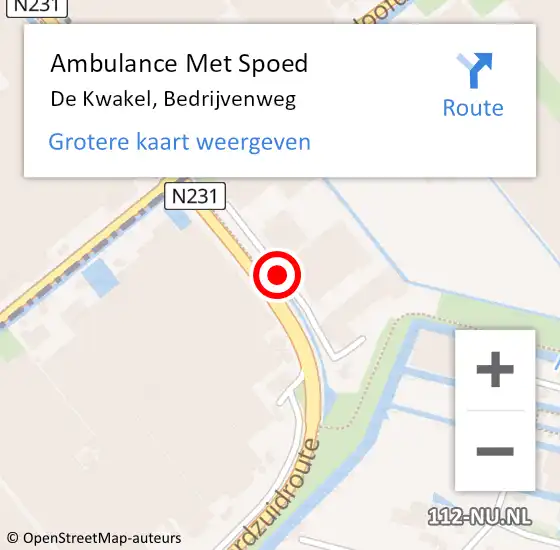 Locatie op kaart van de 112 melding: Ambulance Met Spoed Naar De Kwakel, Bedrijvenweg op 24 juli 2020 15:53