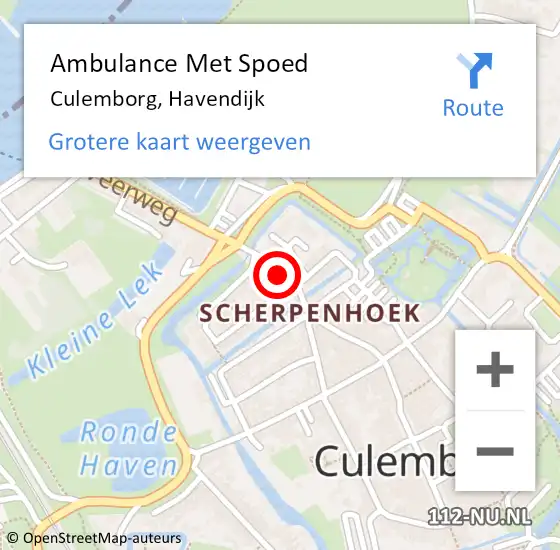 Locatie op kaart van de 112 melding: Ambulance Met Spoed Naar Culemborg, Havendijk op 24 juli 2020 16:16