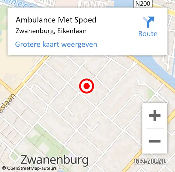 Locatie op kaart van de 112 melding: Ambulance Met Spoed Naar Zwanenburg, Eikenlaan op 24 juli 2020 16:19