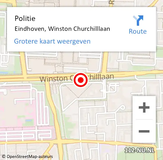 Locatie op kaart van de 112 melding: Politie Eindhoven, Winston Churchilllaan op 24 juli 2020 17:22