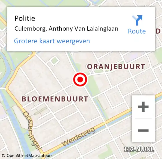 Locatie op kaart van de 112 melding: Politie Culemborg, Anthony Van Lalainglaan op 24 juli 2020 19:14