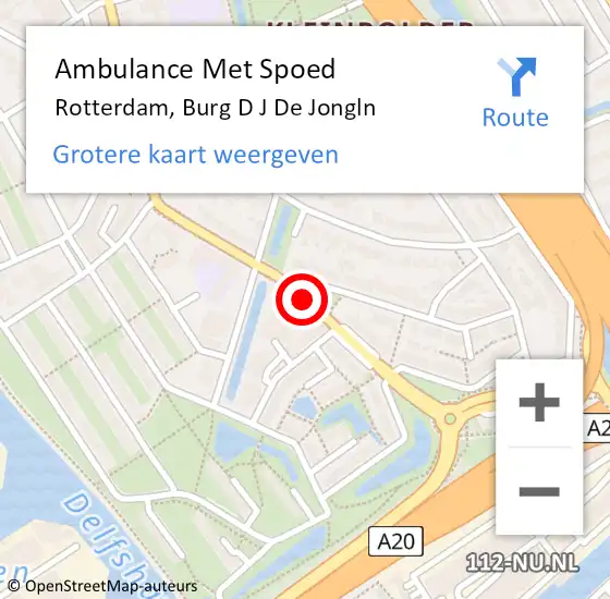 Locatie op kaart van de 112 melding: Ambulance Met Spoed Naar Rotterdam, Burg D J De Jongln op 24 juli 2020 20:29