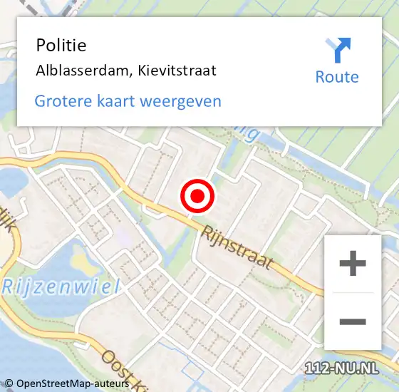 Locatie op kaart van de 112 melding: Politie Alblasserdam, Kievitstraat op 24 juli 2020 21:06