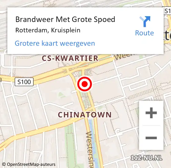 Locatie op kaart van de 112 melding: Brandweer Met Grote Spoed Naar Rotterdam, Kruisplein op 24 juli 2020 21:38