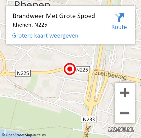 Locatie op kaart van de 112 melding: Brandweer Met Grote Spoed Naar Rhenen, N225 op 24 juli 2020 23:34