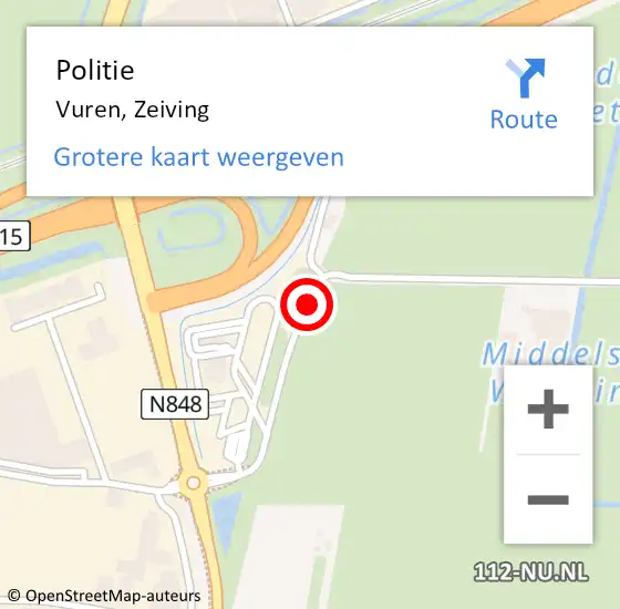 Locatie op kaart van de 112 melding: Politie Vuren, Zeiving op 25 juli 2020 00:31