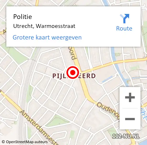 Locatie op kaart van de 112 melding: Politie Utrecht, Warmoesstraat op 25 juli 2020 01:07