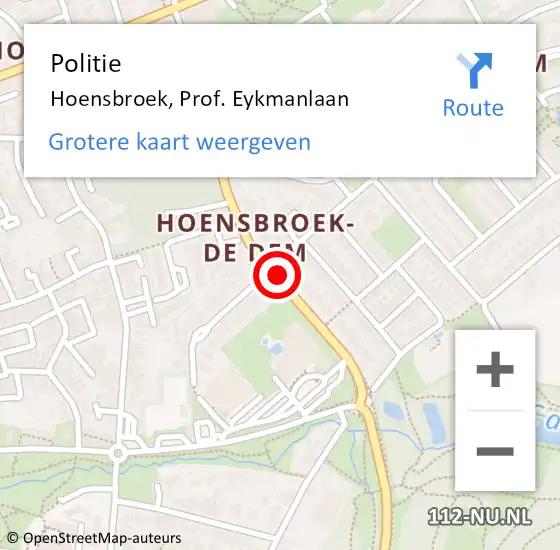 Locatie op kaart van de 112 melding: Politie Hoensbroek, Prof. Eykmanlaan op 25 juli 2020 02:22