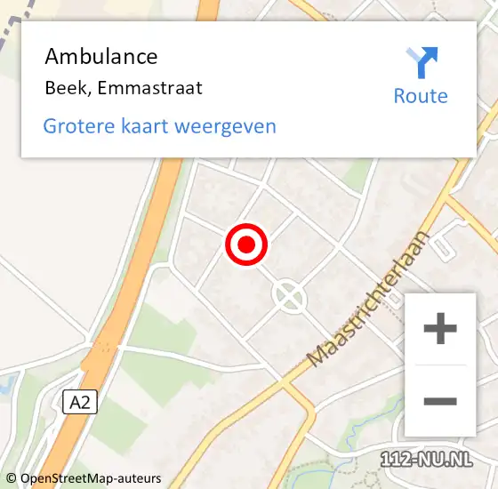 Locatie op kaart van de 112 melding: Ambulance Beek, Emmastraat op 13 mei 2014 17:34