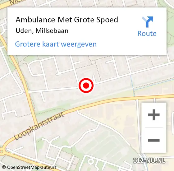 Locatie op kaart van de 112 melding: Ambulance Met Grote Spoed Naar Uden, Millsebaan op 25 juli 2020 07:50