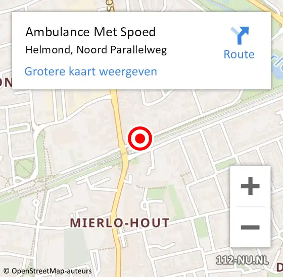 Locatie op kaart van de 112 melding: Ambulance Met Spoed Naar Helmond, Noord Parallelweg op 25 juli 2020 10:16