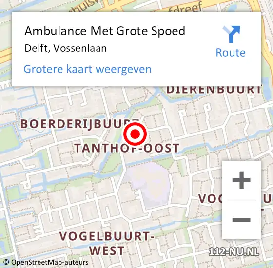 Locatie op kaart van de 112 melding: Ambulance Met Grote Spoed Naar Delft, Vossenlaan op 25 juli 2020 10:48