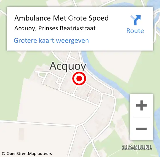 Locatie op kaart van de 112 melding: Ambulance Met Grote Spoed Naar Acquoy, Prinses Beatrixstraat op 25 juli 2020 10:54