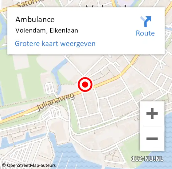 Locatie op kaart van de 112 melding: Ambulance Volendam, Eikenlaan op 25 juli 2020 10:54