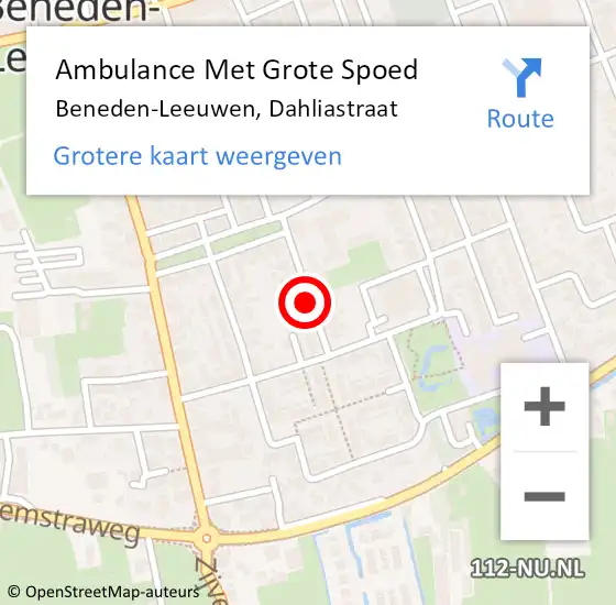 Locatie op kaart van de 112 melding: Ambulance Met Grote Spoed Naar Beneden-Leeuwen, Dahliastraat op 25 juli 2020 10:59