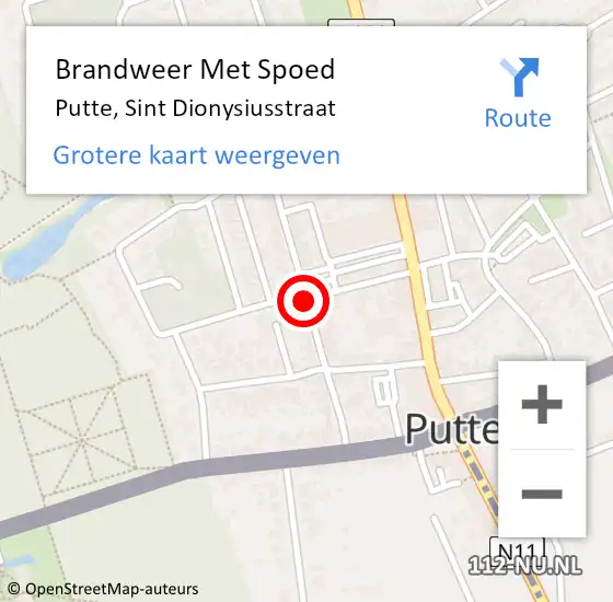 Locatie op kaart van de 112 melding: Brandweer Met Spoed Naar Putte, Sint Dionysiusstraat op 25 juli 2020 12:30