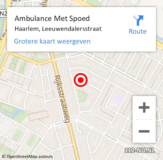 Locatie op kaart van de 112 melding: Ambulance Met Spoed Naar Haarlem, Leeuwendalersstraat op 25 juli 2020 12:35