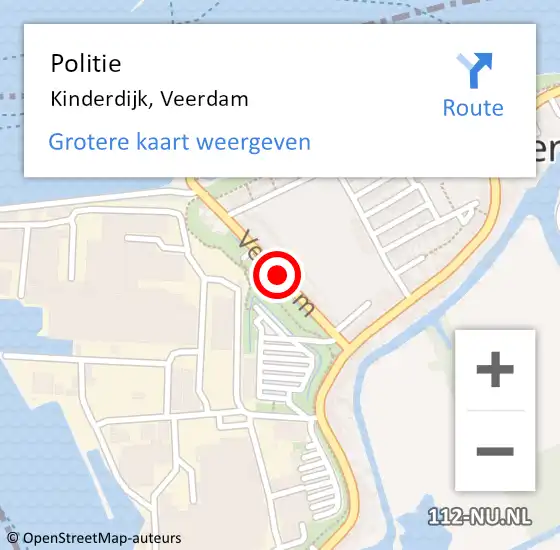 Locatie op kaart van de 112 melding: Politie Kinderdijk, Veerdam op 25 juli 2020 16:20