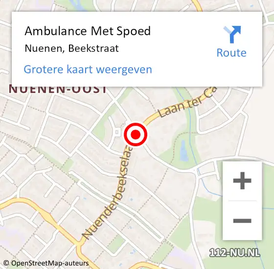 Locatie op kaart van de 112 melding: Ambulance Met Spoed Naar Nuenen, Beekstraat op 25 juli 2020 16:37